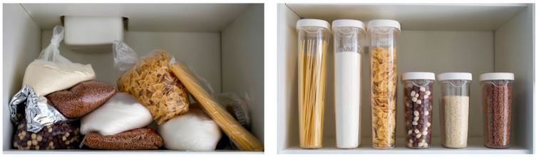 kitchen cabinet collage before and after organization