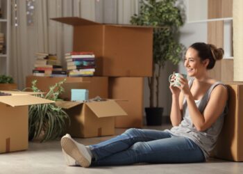 happy tenant resting drinking coffee