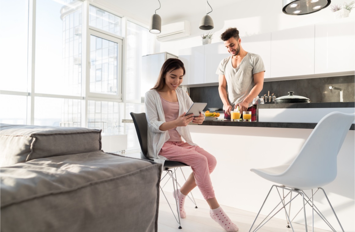 young couple having breakfast