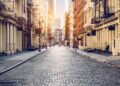empty street at sunset time in soho manhattan