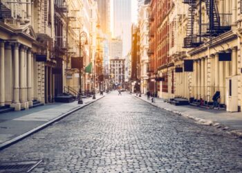 empty street at sunset time in soho manhattan