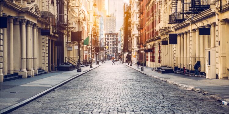 empty street at sunset time in soho manhattan