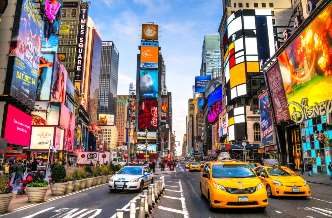 new york city time square tourist intersection