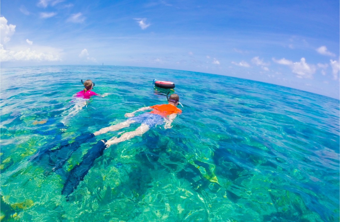 People snorkeling in perfectly clear water