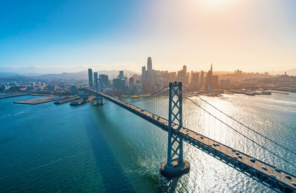 aerial view of the bay bridge in san francisco ca