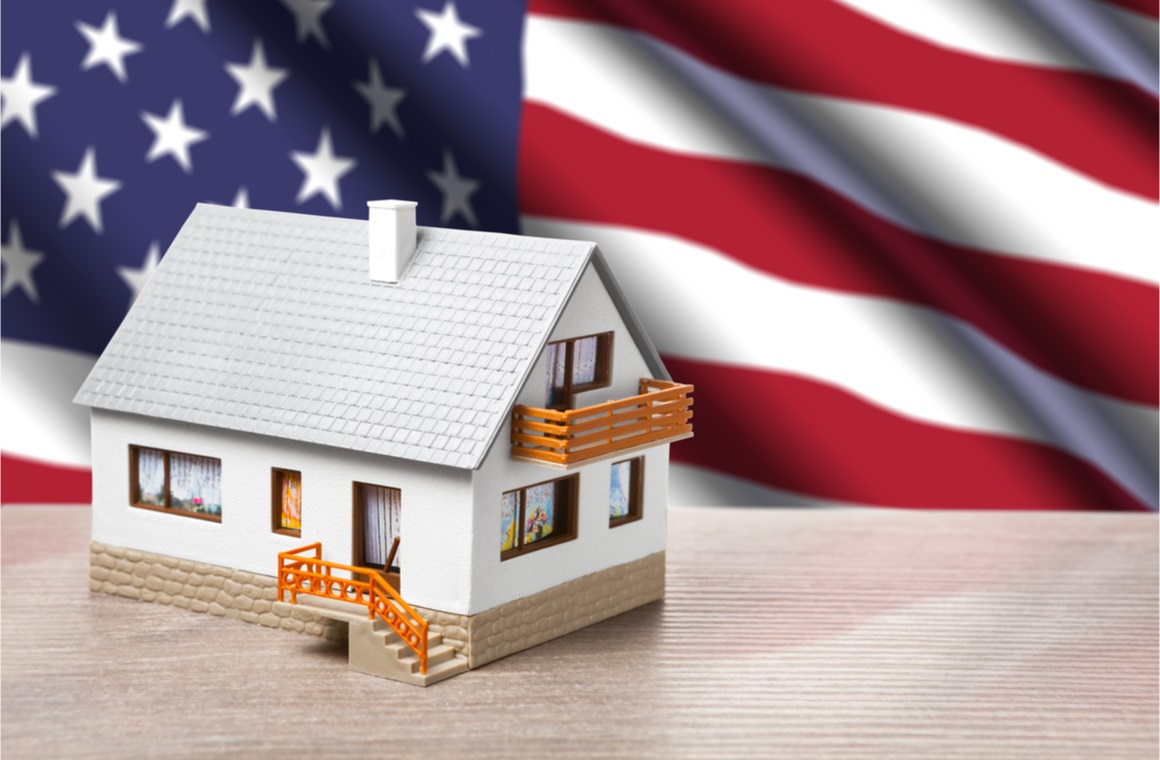 classic house against usa flag background