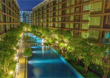 complex of modern condominium pool