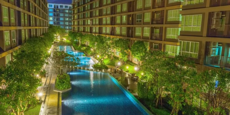 complex of modern condominium pool