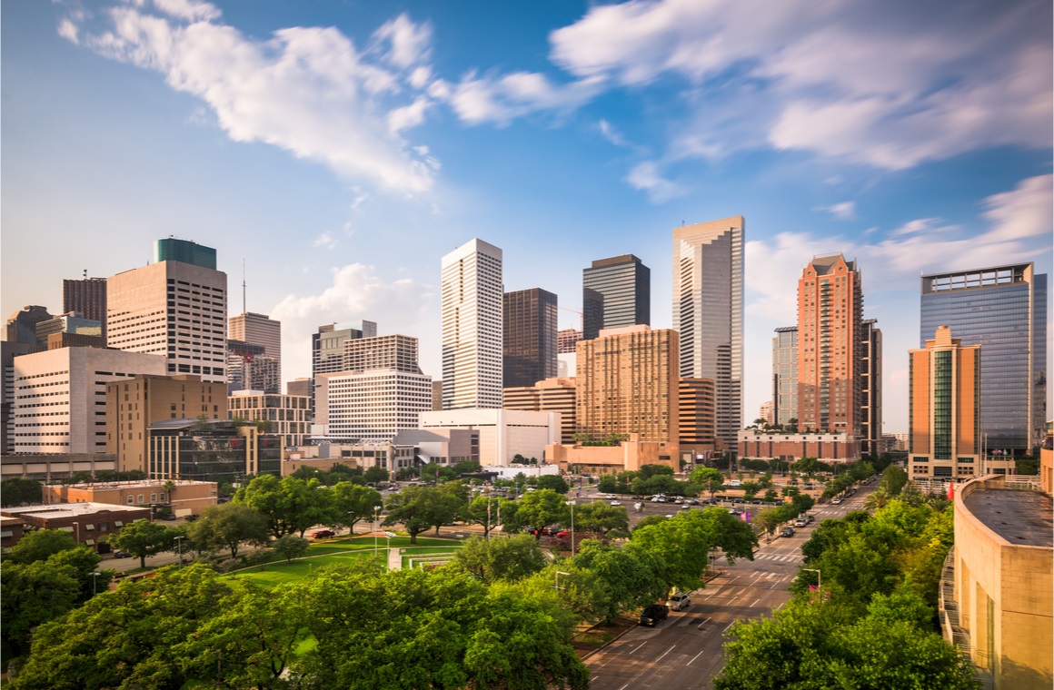 houston texas usa downtown city park and skyline