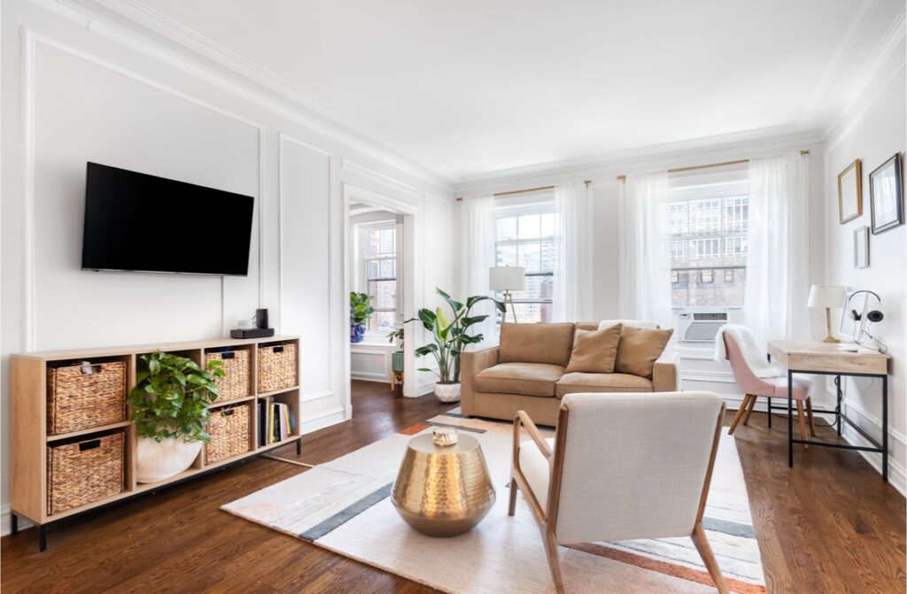 living room in a downtown condo with cozy furniture