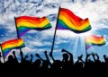 Silhouette parade gays lesbians rainbow
