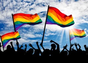 Silhouette parade gays lesbians rainbow