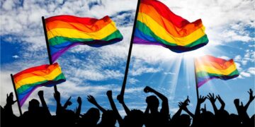 Silhouette parade gays lesbians rainbow