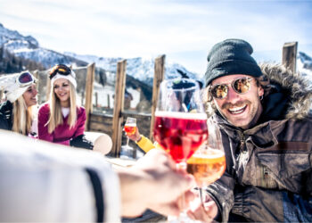 group of friends having fun ski resort