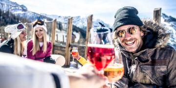 group of friends having fun ski resort