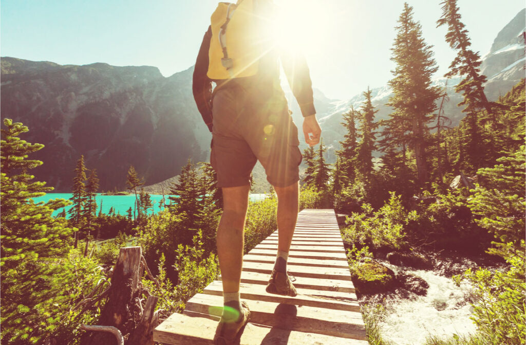 man hiking in mountains