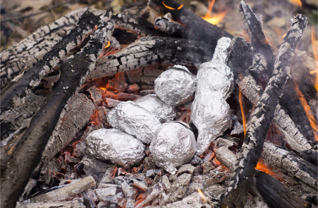 baked potatoes in aluminum foil