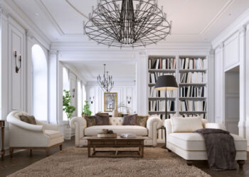 Luxury classic interior of living room and dining room