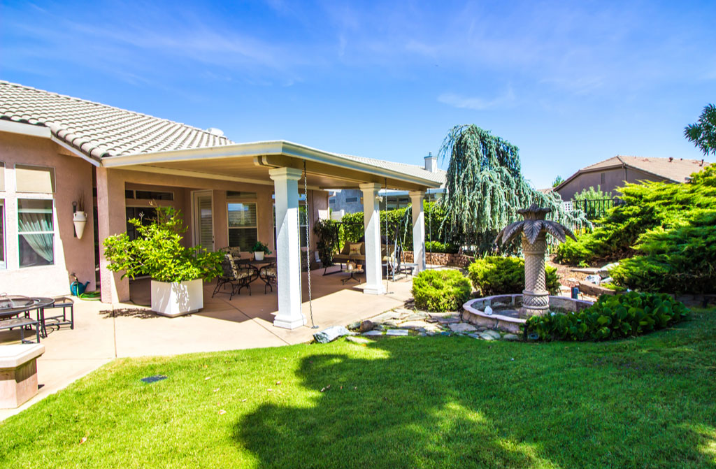 modern rear backyard patio