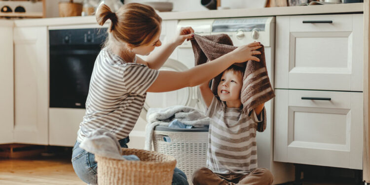 happy family mother housewife child son