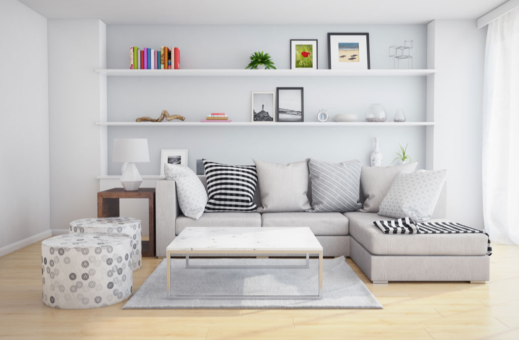 3d rendering living room shelves
