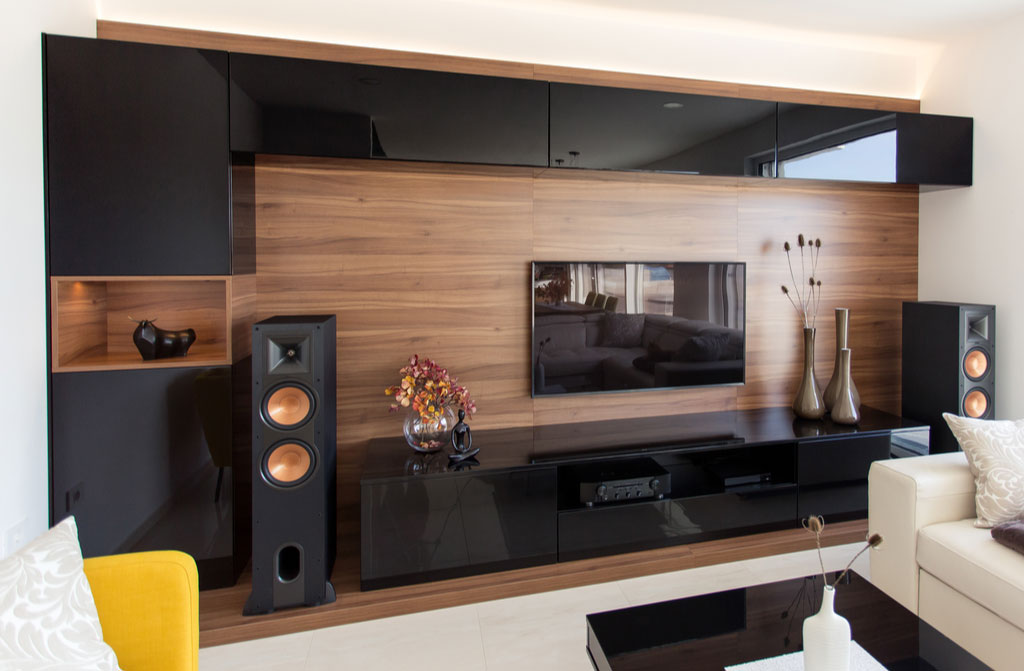 black oak cabinets living room