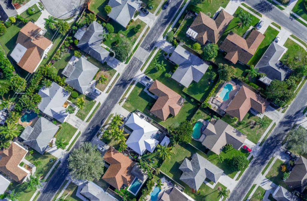 aerial summer neighborhood view