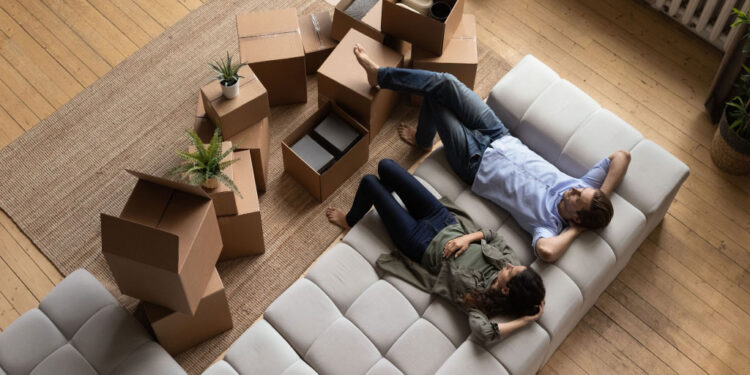 top view happy couple