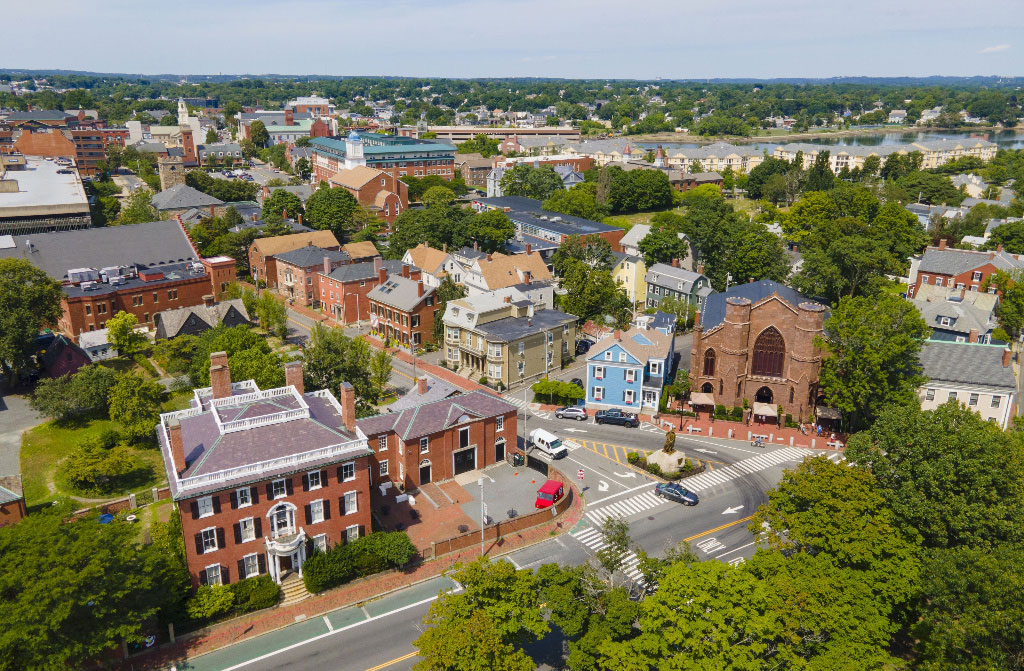 aerial view of salem historic center