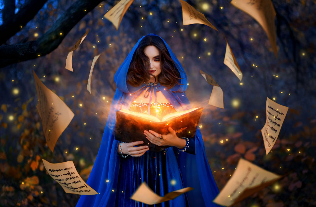 fantasy woman witch with magic book