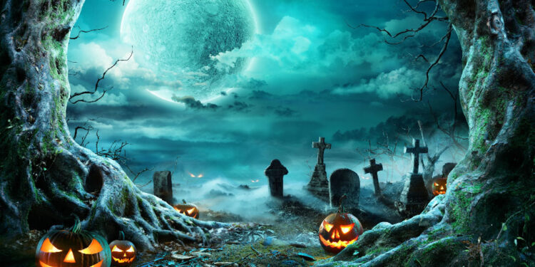 jack o lantern cemetery spooky night