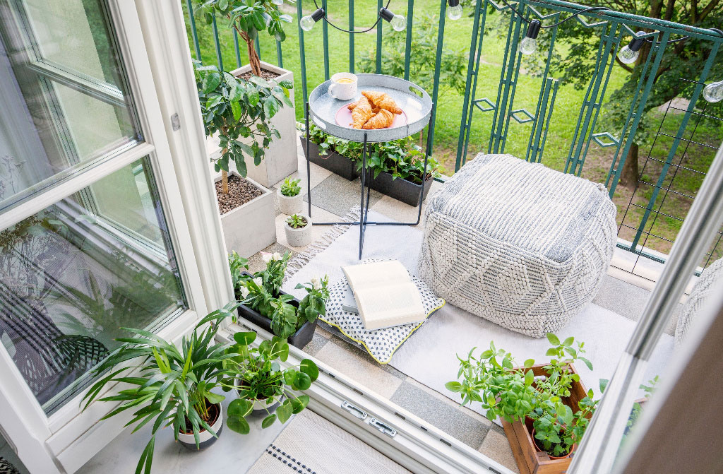 top view balcony plants