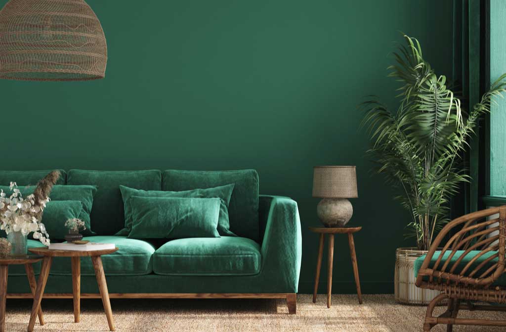 home interior green sofa