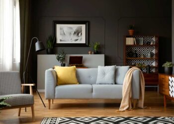 real photo grey sofa pillows standing