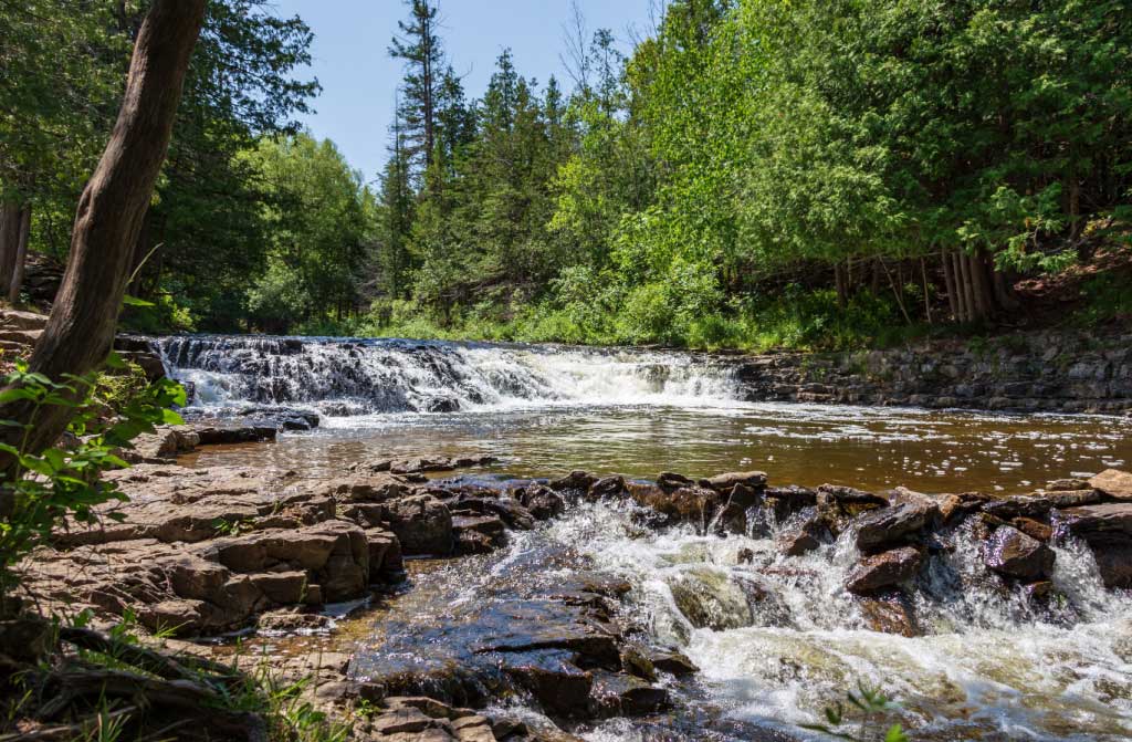 rushing water falls on river