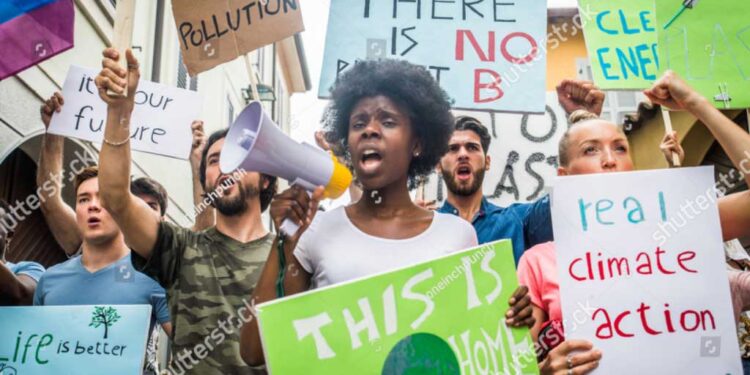 group activists protesting outdoors