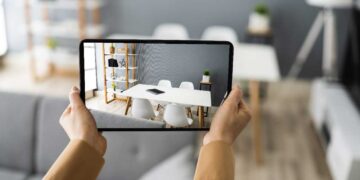 showing online tour on tablet