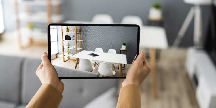 showing online tour on tablet