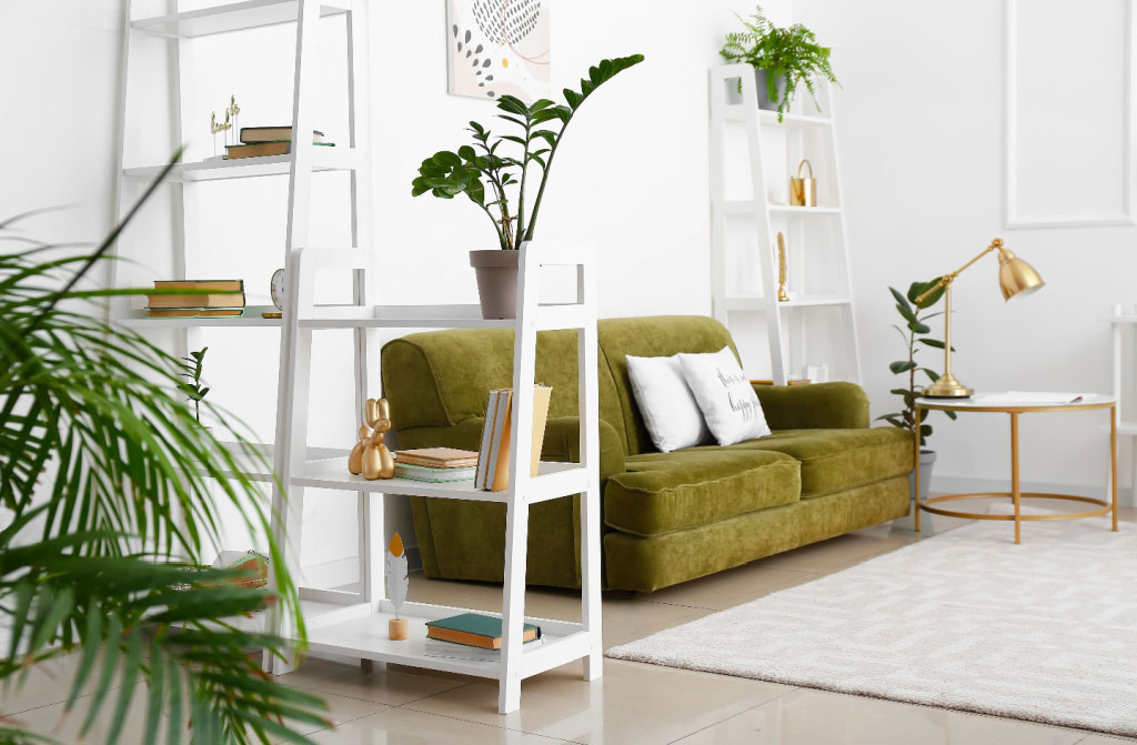 interior living room green sofa