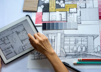 top view architects interior designers hands