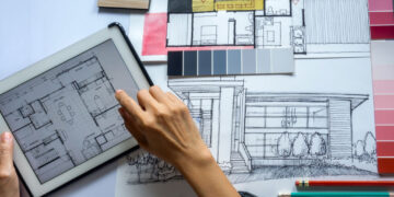 top view architects interior designers hands