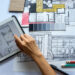 top view architects interior designers hands