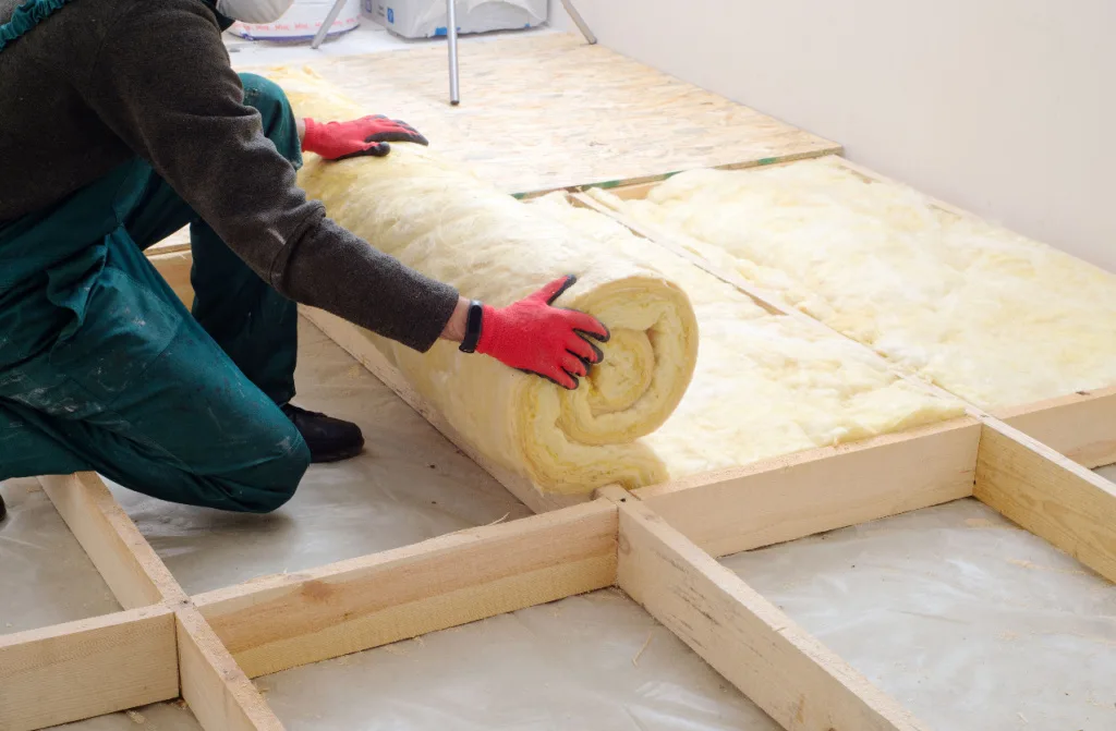 worker insulates floor minerals