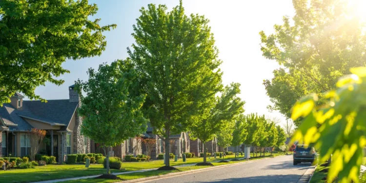 view modern residential houses neighborhood street