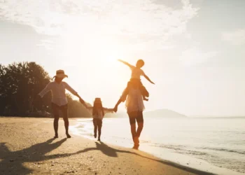 happy family travel on beach holiday