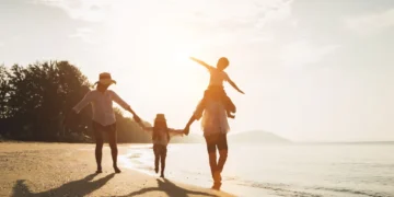 happy family travel on beach holiday