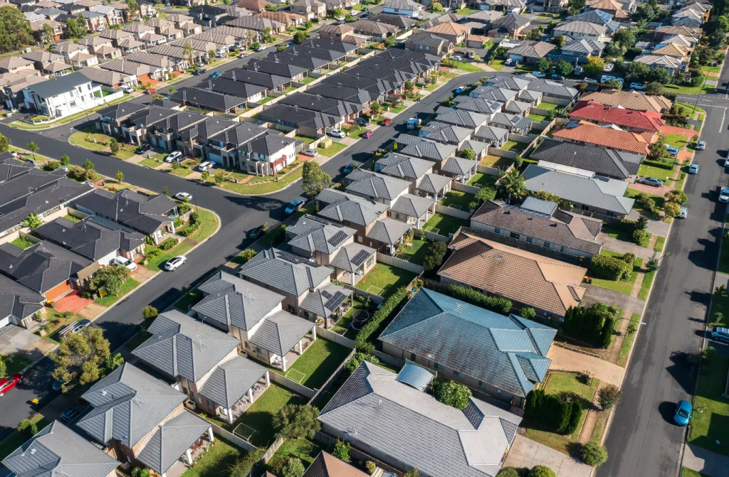 aerial view detached buildings