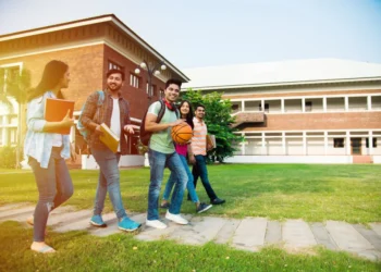 cheerful indian asian young group college