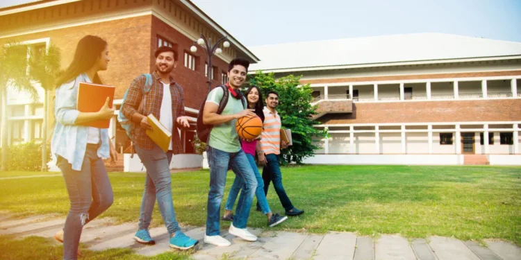 cheerful indian asian young group college