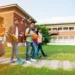 cheerful indian asian young group college
